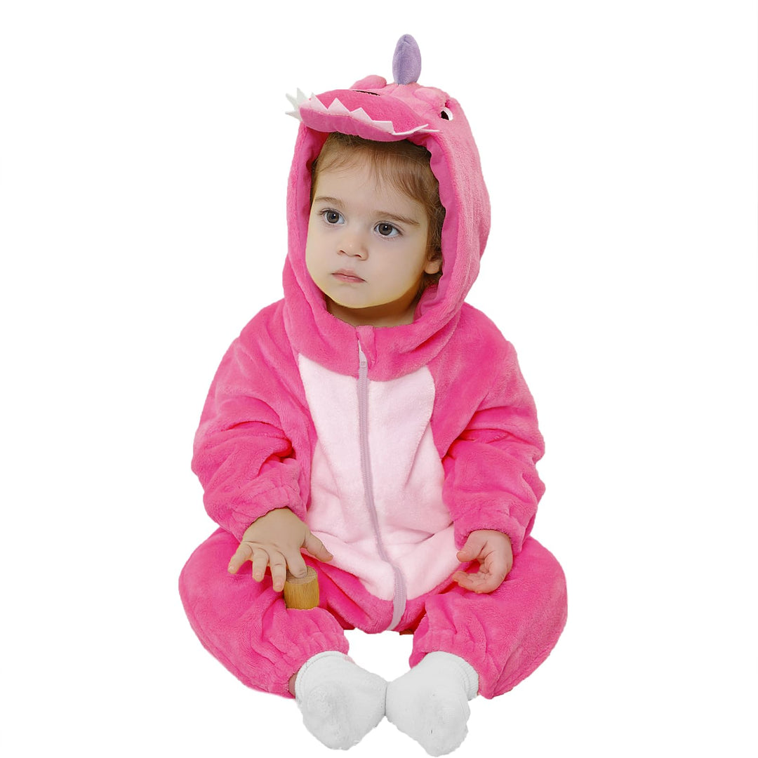 LOLANTA Baby Dinosaurier Drachen Kostüm mit Kapuze, Kinder Flanell Overall, Karneval Kostüm für Klei