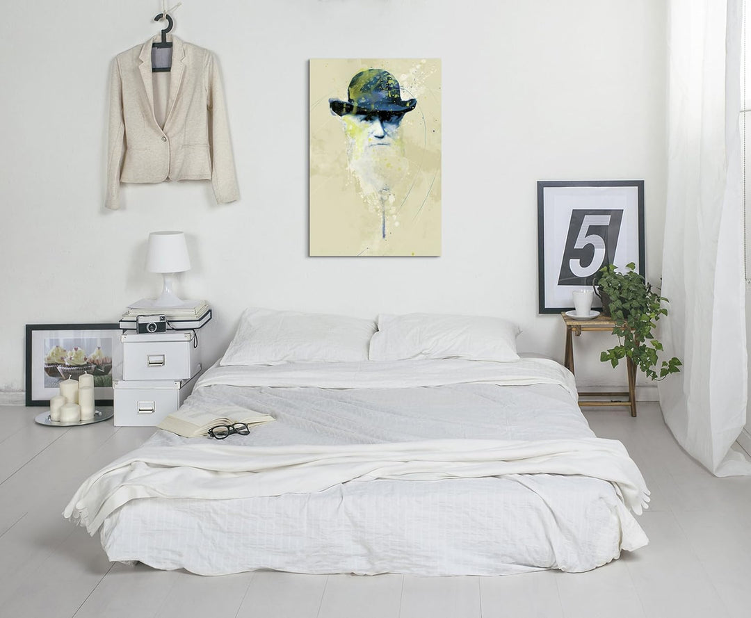 Charles Darwin I Aqua 90x60cm - Splash Art Paul Sinus Wandbild auf Leinwand - Malerei, Kunstbild, Aq