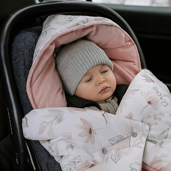 BABEES© Wattierte Einschlagdecke mit Füllung für Babyschale Autositz, Universal,V warm Minky VBaby D