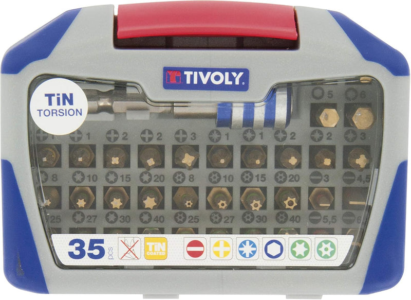 TIVOLY 11521572004 Set mit 35 Schraubendrehern, Tin, enthält 5 Stück, 5 PS, 8 TX, 8 TX, 4 Hex, 4 F,