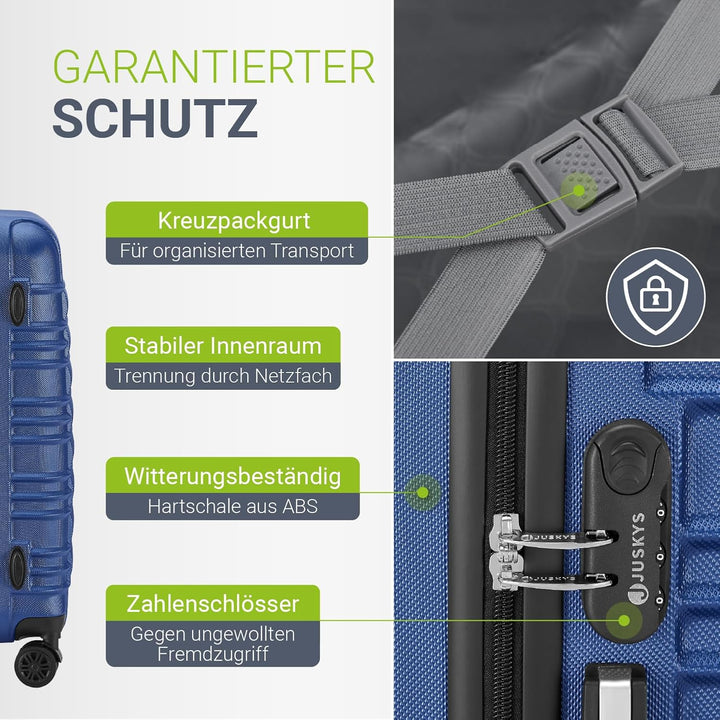 Juskys Hartschale Kofferset Reisekoffer 4 teilig - Zahlenschloss, geräuscharme 360° Rollen gross, Te