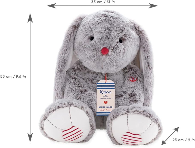 Kaloo - Rouge Kaloo - 55 cm Prestige Grey Léo The Rabbit - Small Silky-Furred Soft Toy - Big-Eared R