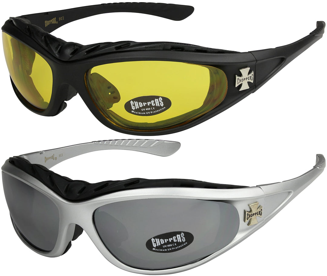2er Pack Choppers 911 Sonnenbrillen Motorradbrille Sportbrille Radbrille mit Polsterung in den Farbe