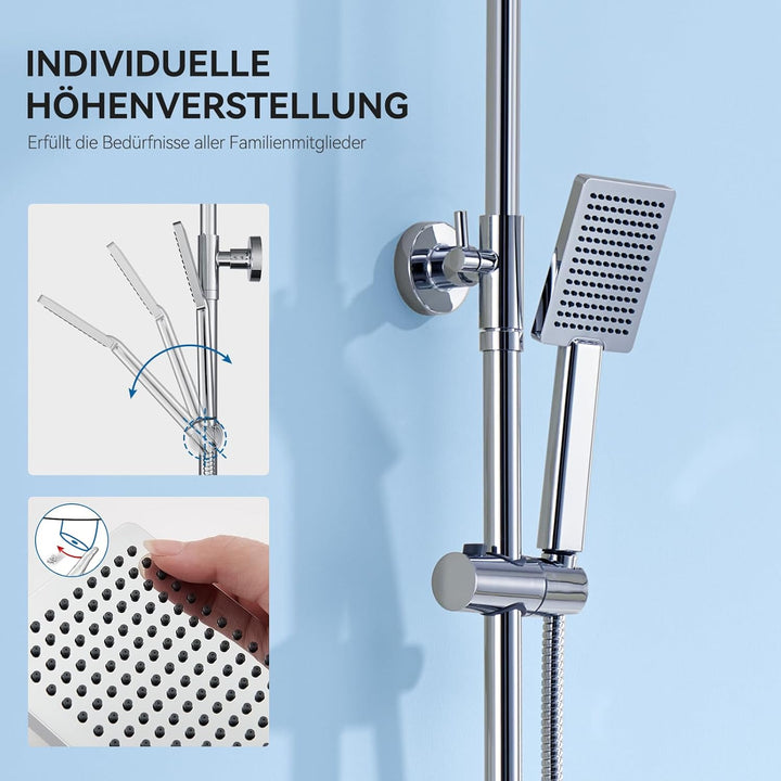 Auralum Thermostat-Duscharmatur komplettset mit Verbrühschutz, Duschsystem mit Regendusche, Duschgar