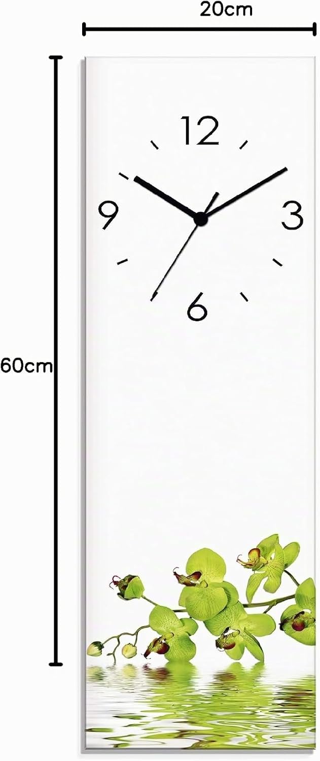 ARTLAND Wanduhr ohne Tickgeräusche Glas Quarzuhr 20x60 cm Rechteckig Lautlos Blumen Orchidee Natur D