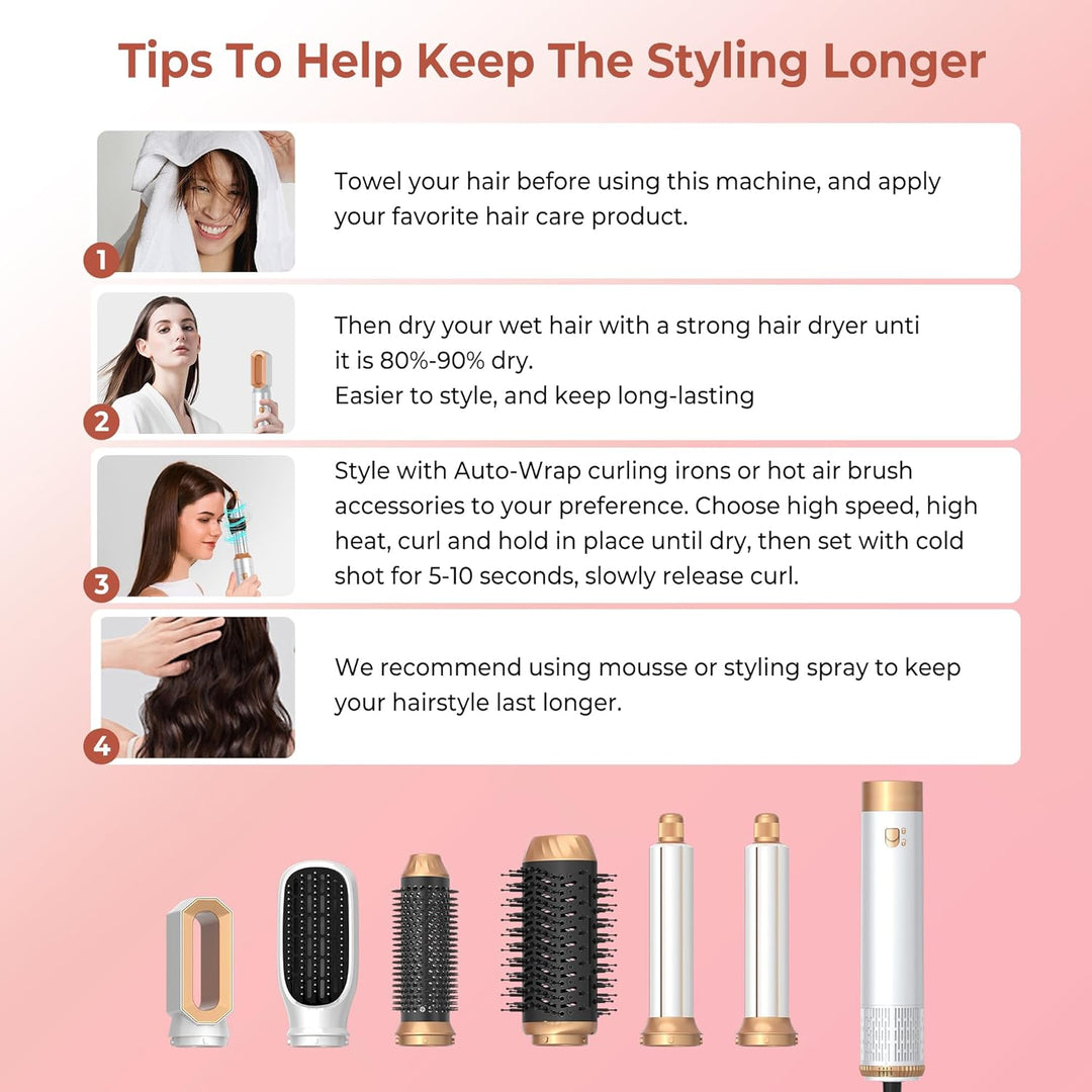MogaWave Hairstyler Pro Airbrush Haarstyler 6 in 1 Air styler mit Warmluftbürste, Föhnbürste, Rundbü