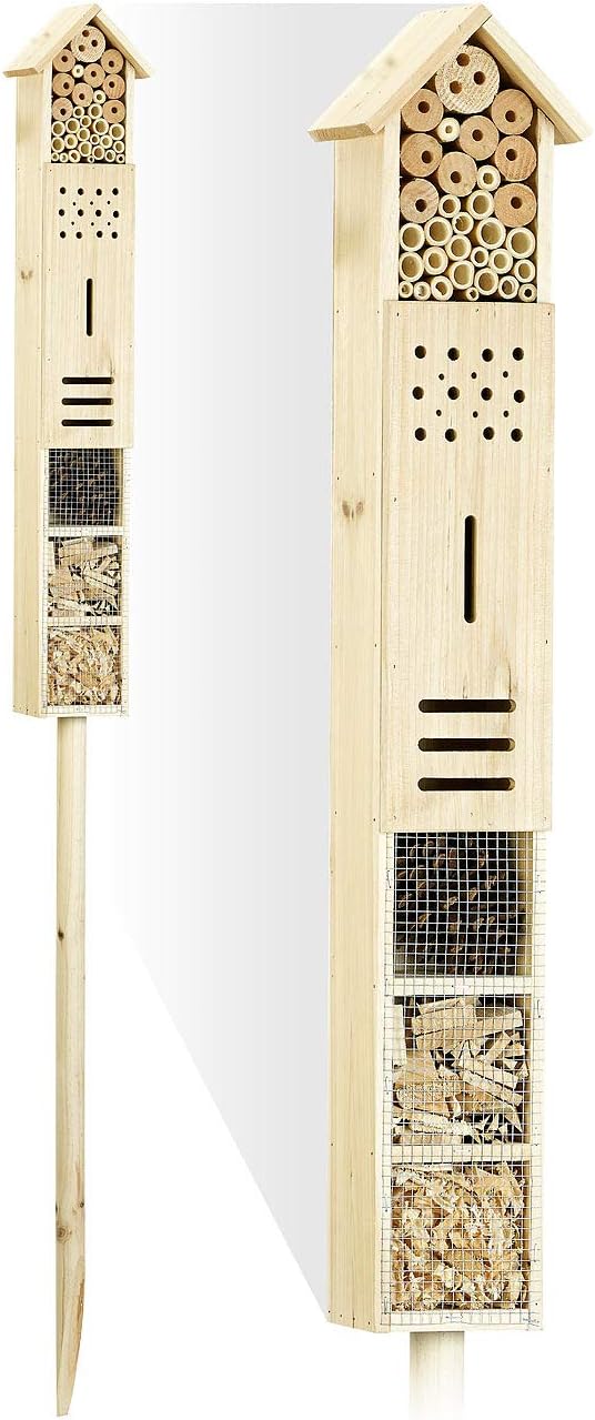 Royal Gardineer Holz-Insektenhotel: 2er-Set Insektenhotels Flip mit Erdspiess, 160 cm (auf Holzstab,