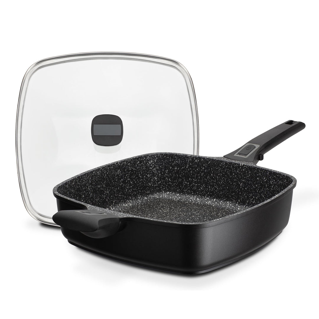 GSW Brat- und Servierpfanne EASY CLICK Quadura mit Glasdeckel 24x24cm, Schwarz