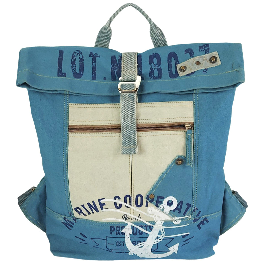 Sunsa Rucksack. XL Leinwand/Canvas Backpack. Rolltop Cityrucksack. Vegane Daypack in Maritim/Anker D