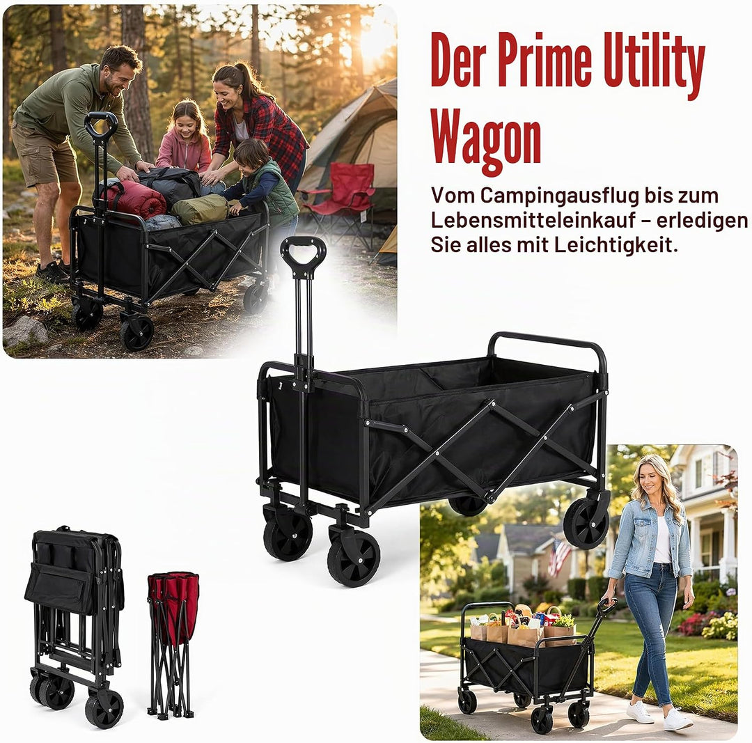 Bollerwagen Faltbar 100L 150KG Tragkraft, 360°-Schwenkbare All-Terrain-Räder &amp; Verstellbarer Griff,