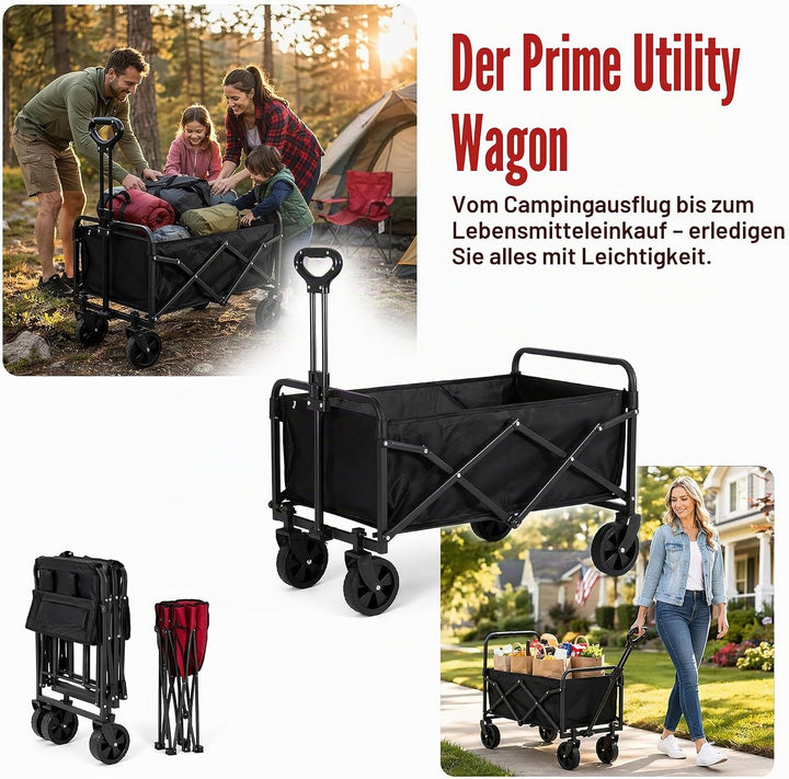 Bollerwagen Faltbar 100L 150KG Tragkraft, 360°-Schwenkbare All-Terrain-Räder &amp; Verstellbarer Griff,