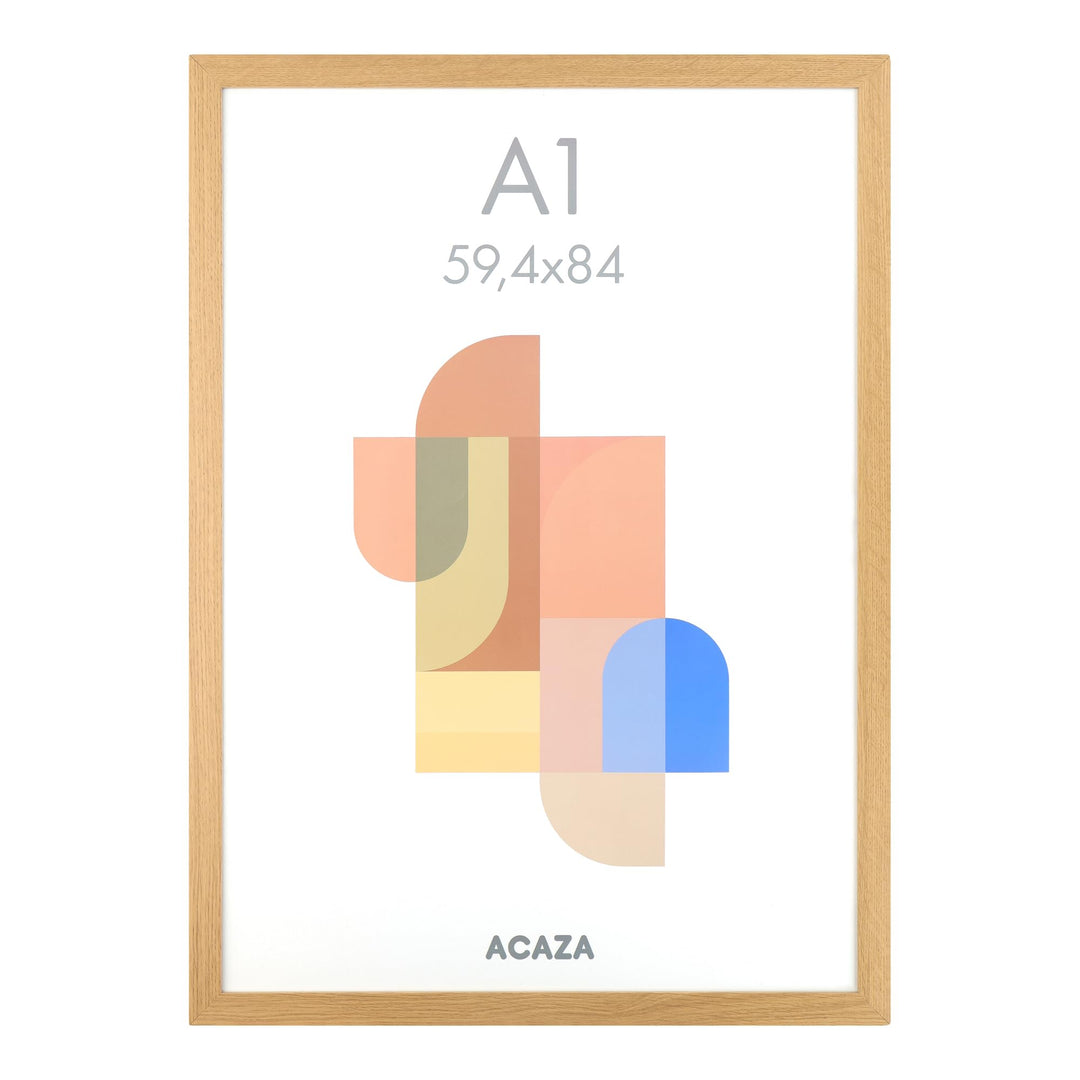 ACAZA A1 Bilderrahmen 59,4x84 cm Format Din A1 Warme Eiche, MDF Holz mit bruchsicherem Acrylglas, fü