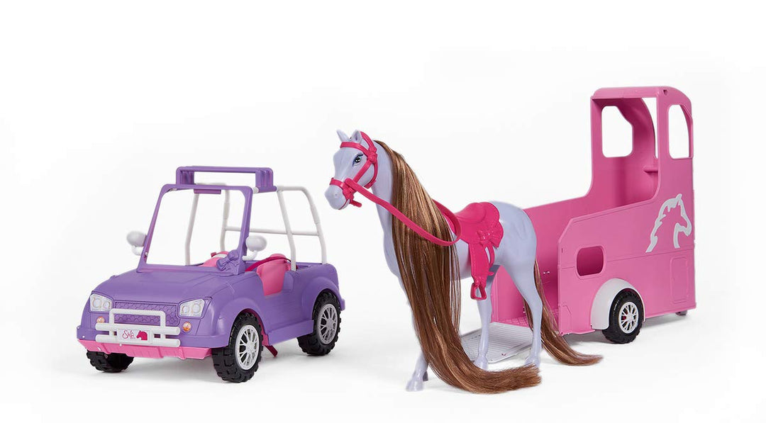 Simba 104663354 - Steffi Love Horse Trailer, Pferdeanhänger mit Jeep und Pferd, für 29cm Puppen, ohn