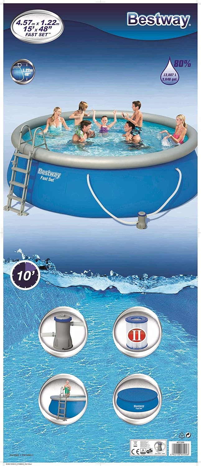 BESTWAY Fast Set Pool Set 457x122 cm, mit Filterpumpe und Zubehör 457 x 122 cm, 457 x 122 cm
