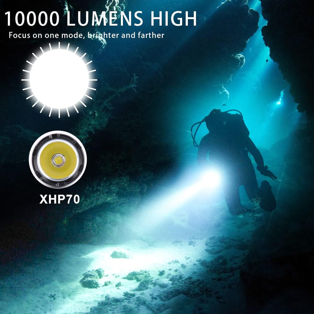 WholeFire Tauchlampe LED Extrem Hell 10000 Lumens, IPX8 Wasserdicht 50M Unterwasser Taschenlampe, XH
