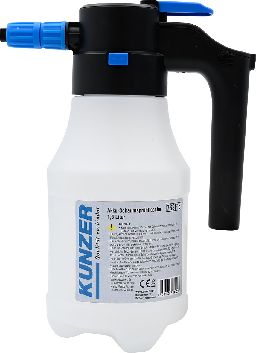 Kunzer 7SSF15 Schaumsprühflasche 1,5 Liter HDPE - Akku-betrieben 3,7 V Li-Ion mit 360° Schaumdüse un
