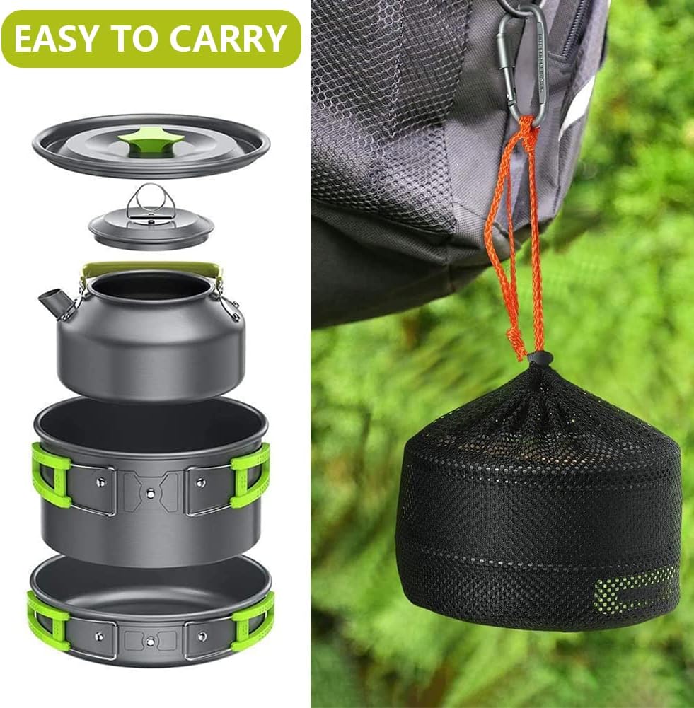 aiGear Camping Kochgeschirr Set/Outdoor Geschirr Set | Camping Topf Kochtopf Tragbar Aluminium | mit