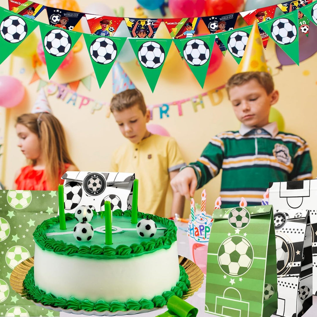 JOYSKY 24 Stück Fussball-Papiertüten mit 27 Aufklebern 4 Muster für Kinder-Weihnachten Halloween Geb