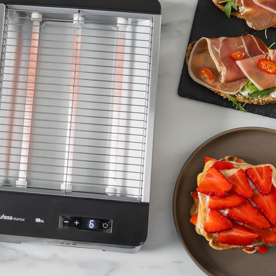 Ufesa Flachtoaster Kamut, 1000W mit 3 Quarz-Heizelementen, Horizontaler Toaster aus Edelstahl, XL-Gr