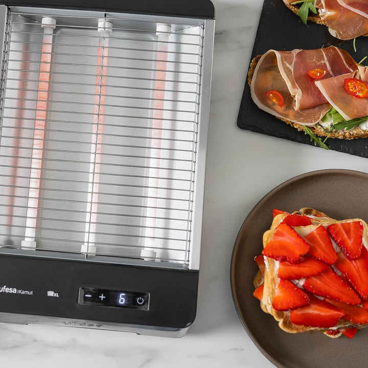 Ufesa Flachtoaster Kamut, 1000W mit 3 Quarz-Heizelementen, Horizontaler Toaster aus Edelstahl, XL-Gr