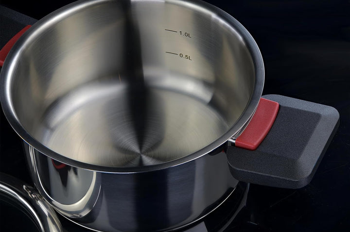 Linnuo Sma-Line 3tlg Topfset Induktion Kochtopf Set Edelstahl Töpfe mit Glasdeckel mit klappbaren Ku