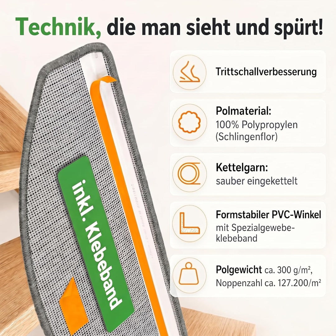 Kettelservice-Metzker Stufenmatten Treppen-Teppich Rambo 15er SparSet 17 Farben (-A-Dunkelgrau-)