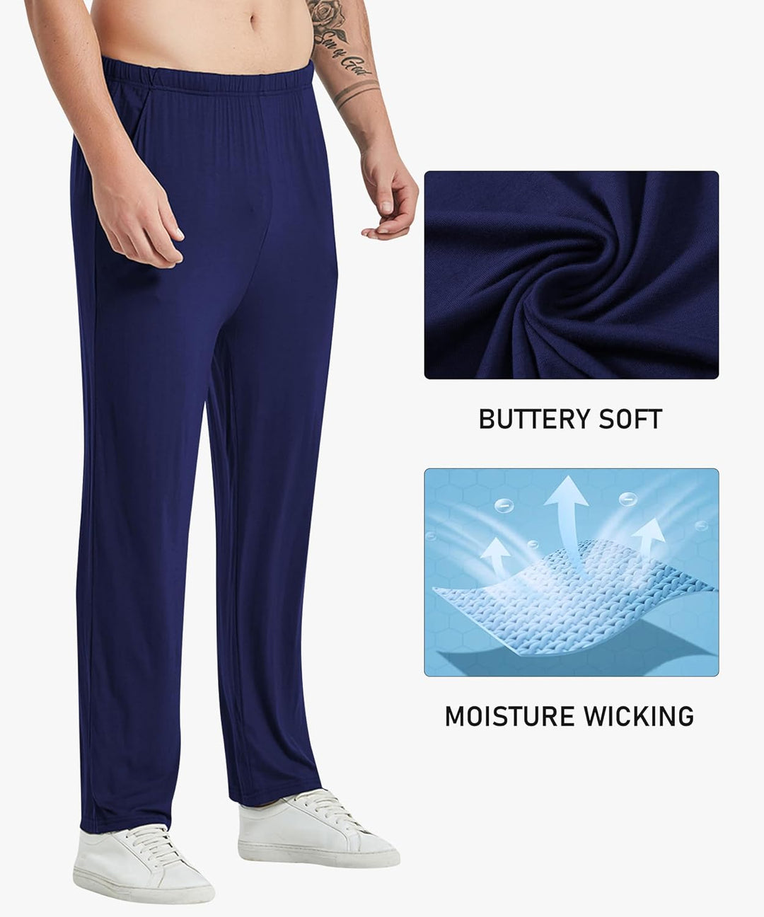 MoFiz Herren Schlafanzughose Lang Weiche Pyjamahose Schlafhose Weite Loungewear M 2 Pack-03, M 2 Pac