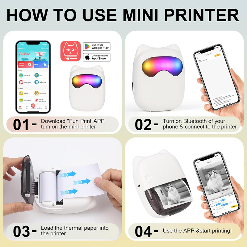 Ambesty Mini Drucker, Mobiler Fotodrucker,Tragbarer Mini Fotodrucker, Wireless Fotodrucker Thermodru