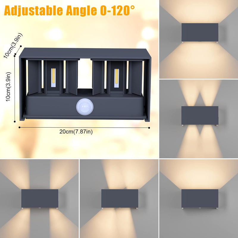 Klighten 24W Aussenlampe mit Bewegungsmelder, IP65,3000K Warmweiss Wandleuchte Aussen/Innen, Einstel