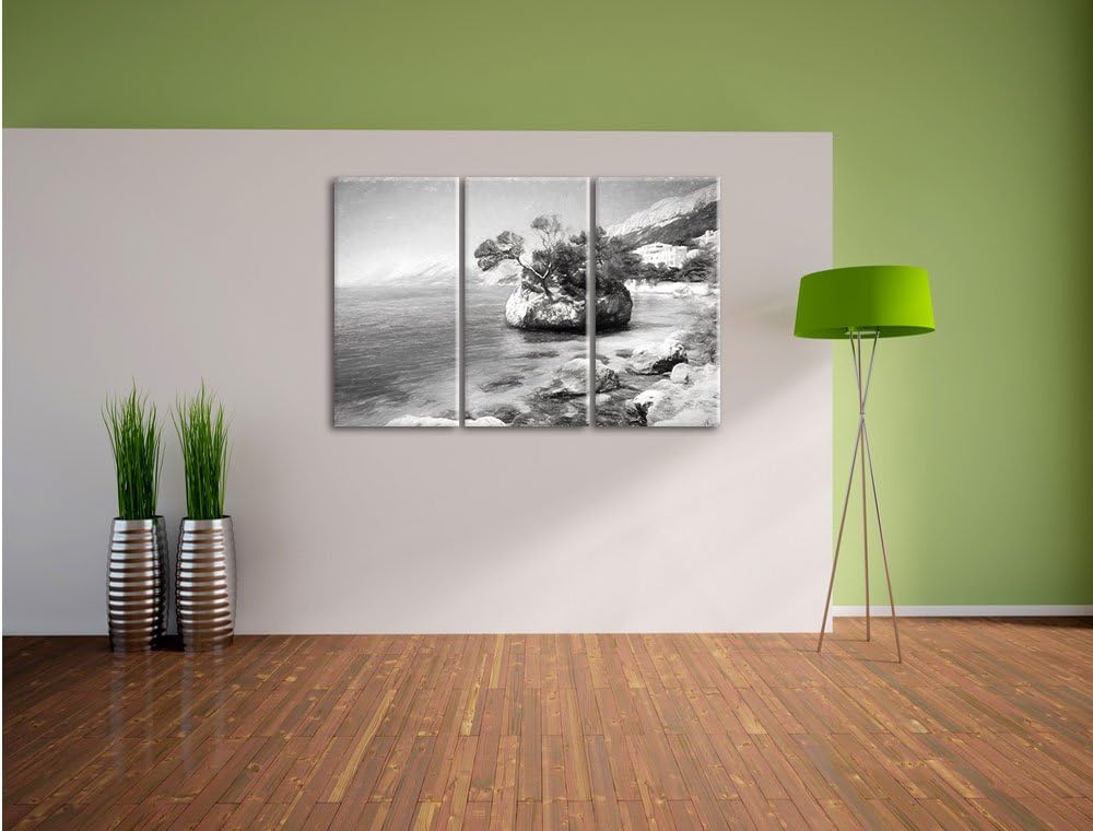 Pixxprint Dalmatia Strand in Kroatien / 3-Teilig/Gesamtmass 120cm Leinwandbild bespannt auf Holzrahm
