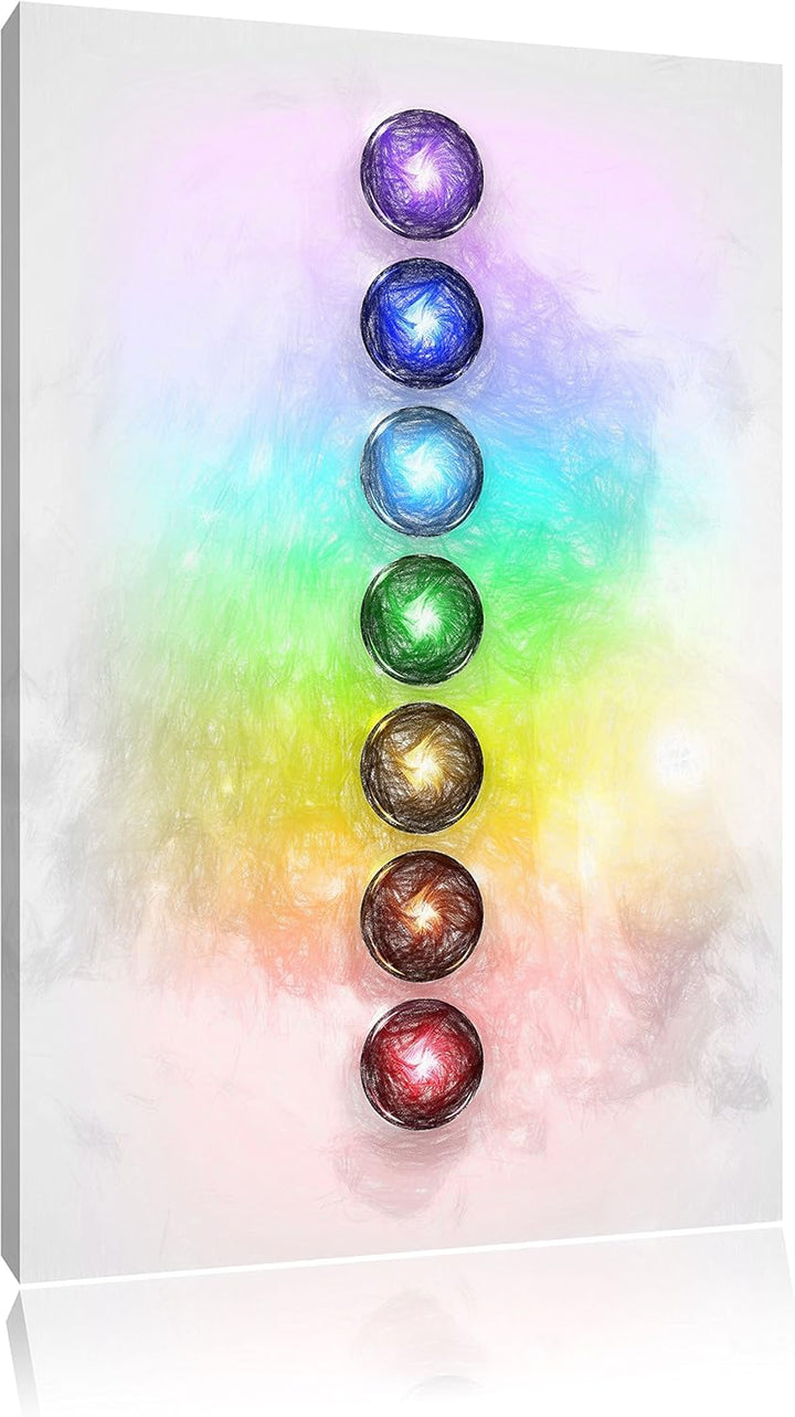Pixxprint Chakra Eneregieelemente des Körpers Kunst Buntstift Effekt, Format: 100x70 auf Leinwand, 1
