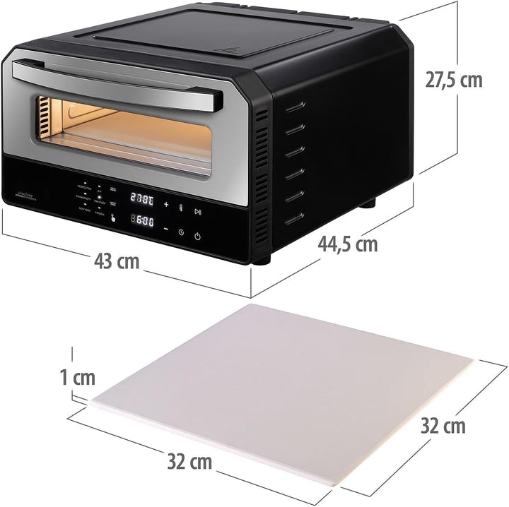 Backofen: Elektrischer Pizzaofen mit Pizzastein, bis 400 °C, 1.700 Watt, Timer (Küchenzubehör, Brotb