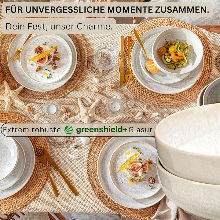 Sänger | Schalen Set Korfu 4 tlg, Müslischalen für 4 Personen, Steingut Schalen Handmade, Set inkl.