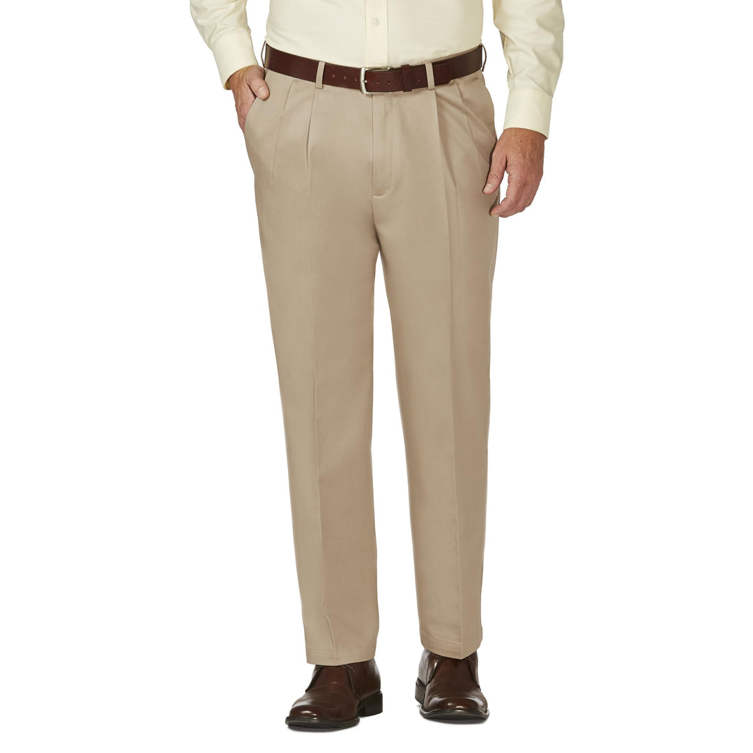 Haggar Herren Arbeitshose ohne Eisen mit versteckter erweiterbarer Taille, Khaki - Beige - 44W / 29L