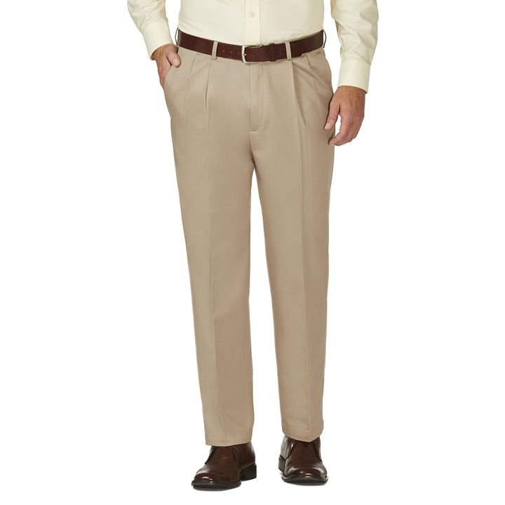 Haggar Herren Arbeitshose ohne Eisen mit versteckter erweiterbarer Taille, Khaki - Beige - 44W / 29L