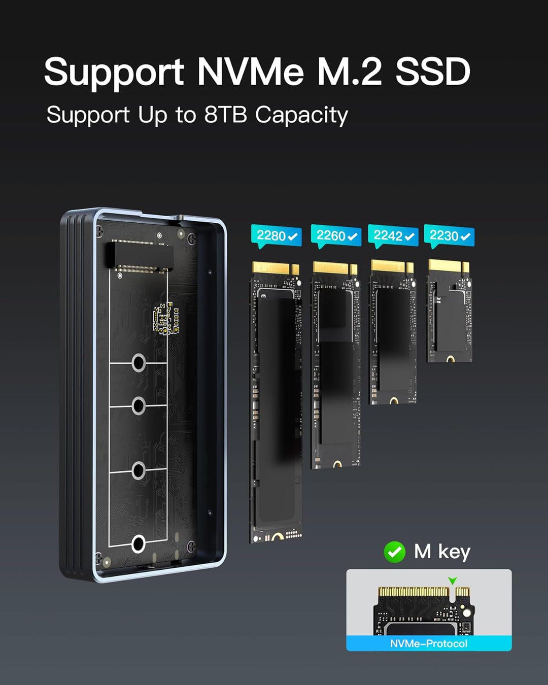 Inateck 40Gbps M.2 NVMe SSD-Gehäuse, Aluminium Festplattengehäuse, USB4.0/Thunderbolt 4, werkzeuglos