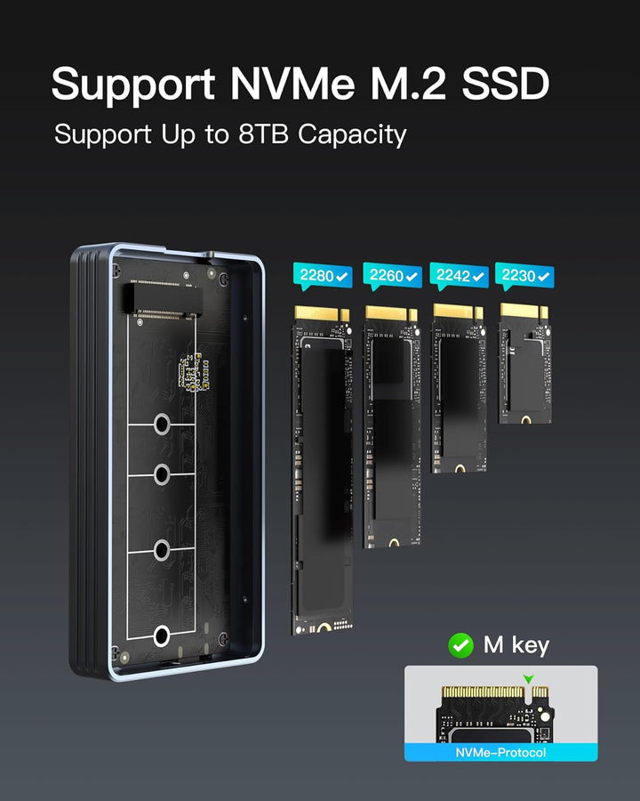 Inateck 40Gbps M.2 NVMe SSD-Gehäuse, Aluminium Festplattengehäuse, USB4.0/Thunderbolt 4, werkzeuglos
