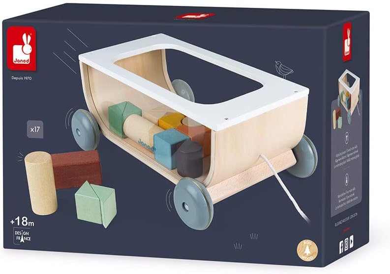 Janod - Bauklötzchen-Wagen aus Holz - Sweet Cocoon Kollektion - Baby- und Kleinkindspielzeug Farbe a