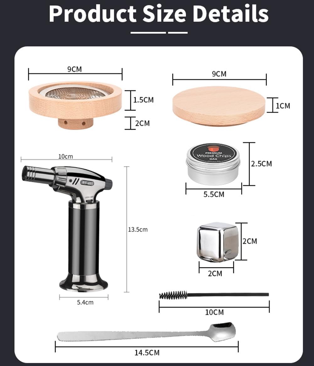 Cocktail-Räucher-Kit mit Fackel, Whiskey-Räucher-Kit mit 8 Geschmacksrichtungen, Räucherholzspäne, a