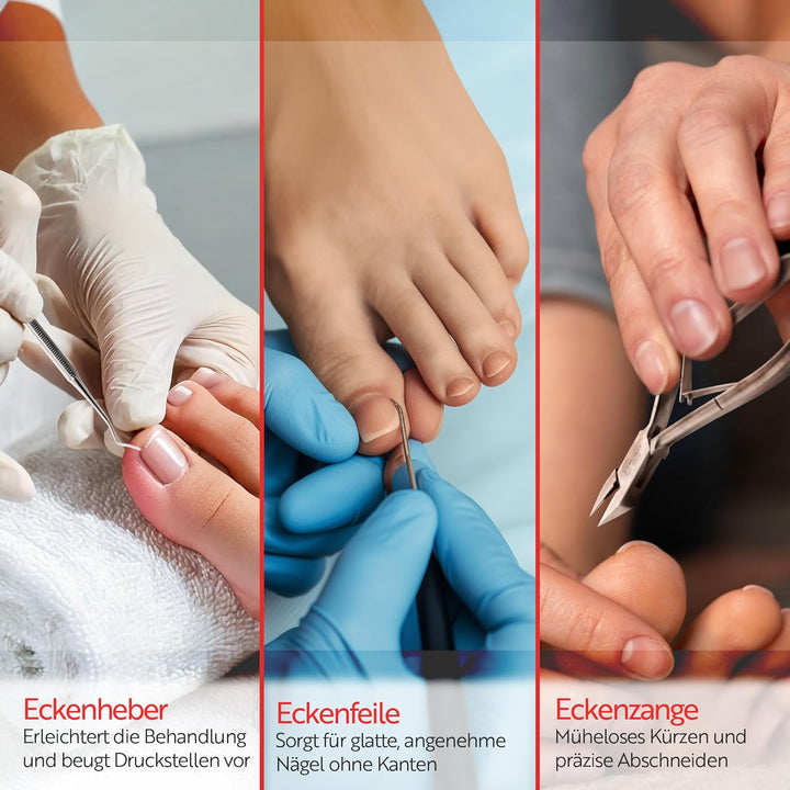 Otto Herder Manicure Pediküre Set aus Nagelzange, Eckenfeilen und Eckenheber, gegen eingewachsene Ze