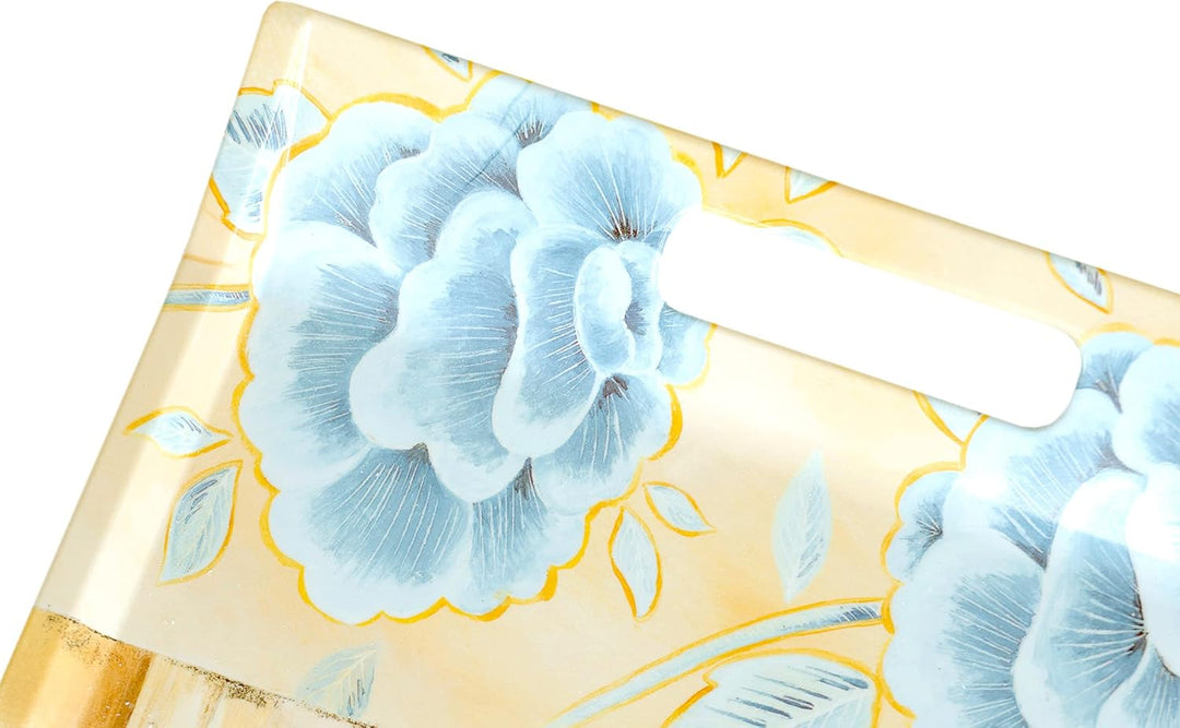 Lashuma Küchentablett gross mit Griffen, Dekotablett 38x27 cm, Tablett blau weiss Design: Kochtopf 3