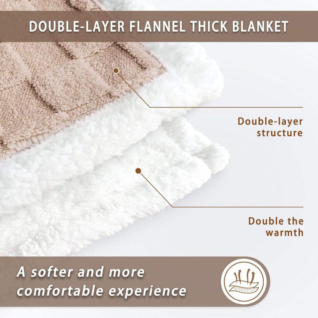Sherpa-Überwurfdecke für Couch, Flanell, gemütlich, weich, dick, für Bett, Fleece, Beige, 152,4 x 20