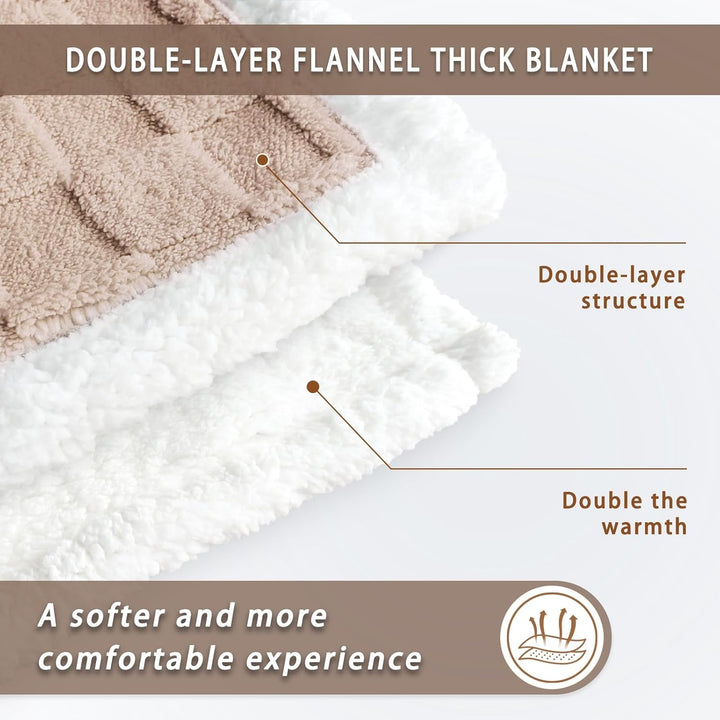 Sherpa-Überwurfdecke für Couch, Flanell, gemütlich, weich, dick, für Bett, Fleece, Beige, 152,4 x 20