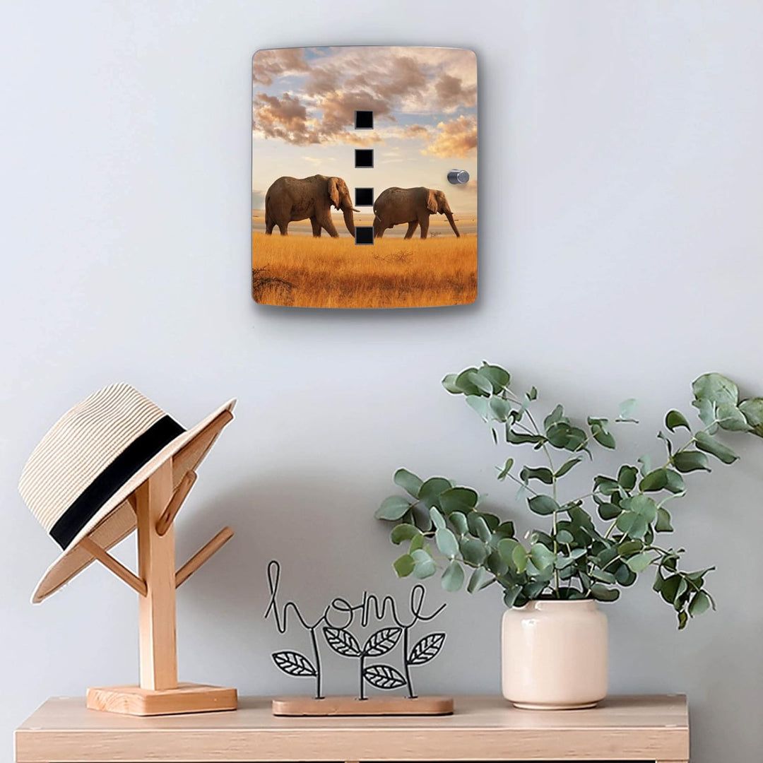 banjado® Design Schlüsselkasten aus Edelstahl mit Motiv Elefanten für 10 Schlüssel - Schlüsselschran