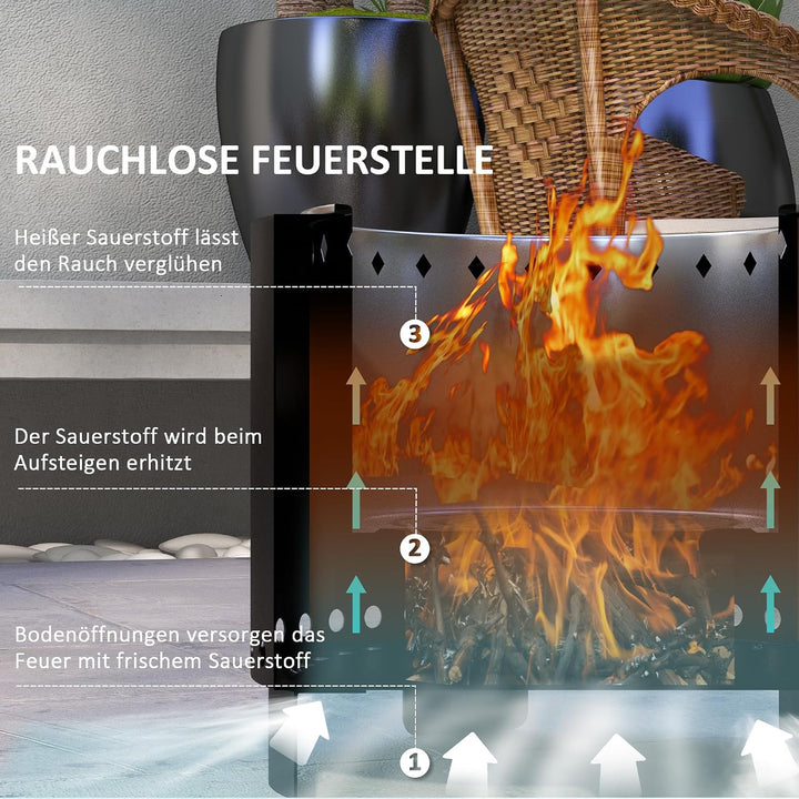 Outsunny Feuerschale Rauchfreier Tischfeuer mit Griff Ø45 cm Schwarz | Schürhaken, Feuerkorb, Feuers