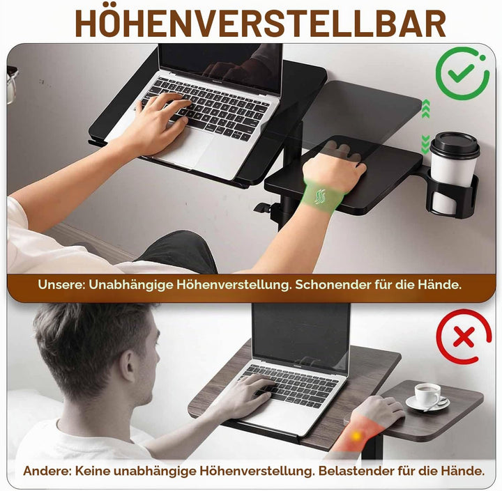 Aothia Beistelltisch höhenverstellbar mit versteckten Rollen, Pflegetisch für Bett,Computertisch aus
