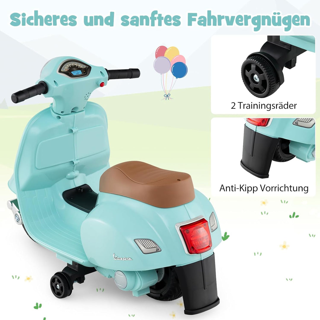 COSTWAY Kinder Motorrad Elektrisch, Vespa 6V Motorrad mit LED-Scheinwerfer &amp; Hupe, 2-2,5 km/h Elektr