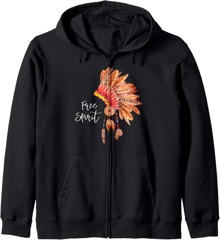 Free Spirit Native American Feather Headdress Boho Design Kapuzenjacke