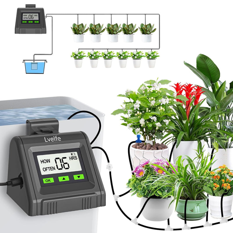 Lvelfe Automatisches Bewässerungssystem, Tropfbewässerungsset Wasservolumen Einstellbar, Kann 11 Pfl
