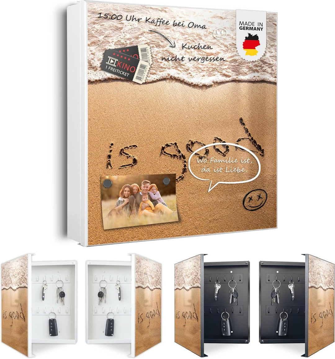 banjado Grosser Schlüsselkasten Glas - Schlüsselbox 30x30cm mit 50 Haken - Schlüsselkasten modern fü